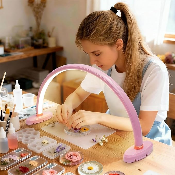 Half Moon Light for Nail Desk 16 inch Nail Desk Light Half Moon Lamp Portable Arch Lamp Dimmable with Foldable Bracket for Desk Salon Table Use, 3 Color Temperature