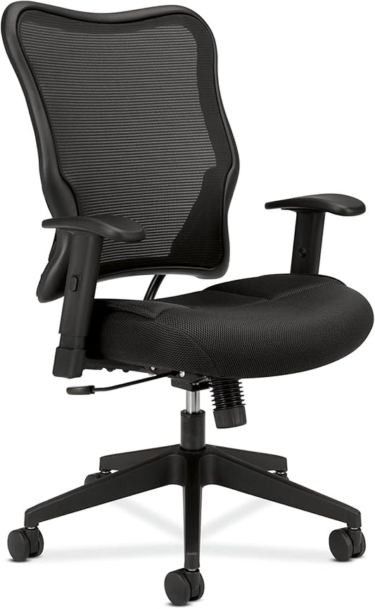 HON Wave High Back Ergonomic Office Chair with Adjustable Arms, High Back Ergonomic Desk Chair with Adjustable Arms, Breathable Mesh for Computer, 360° Swivel, Synchro-Tilt, Black