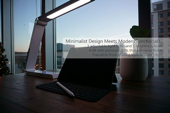 Modern LED Desk Lamp with Dimmable Light Control Wireless Charging and 2 USB Ports for Home Office Dorms Bedroom Reading Light (Black)