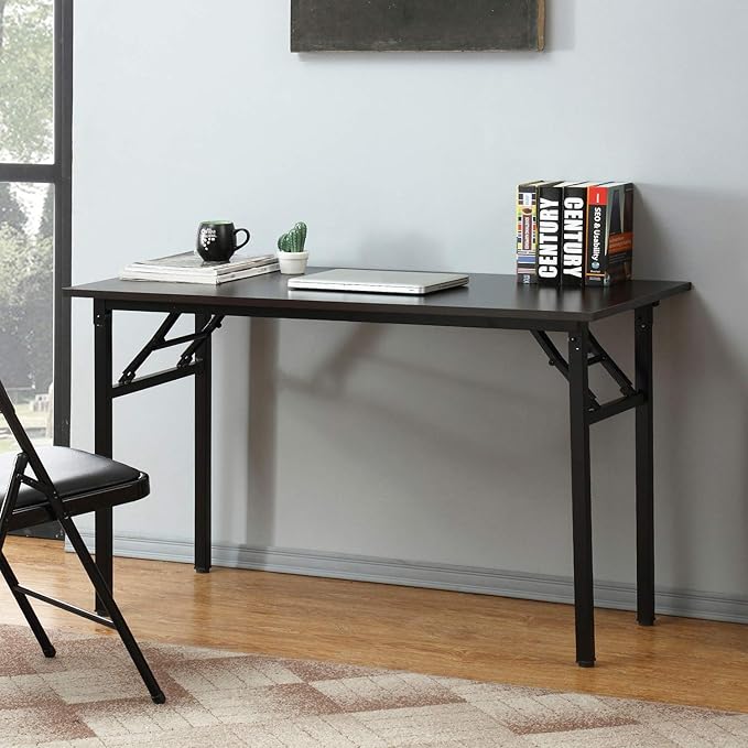SogesPower Computer Desk Folding Table 47 inches Fully Assembled Sturdy Writing Desk for Home Office Folding Desk, Black