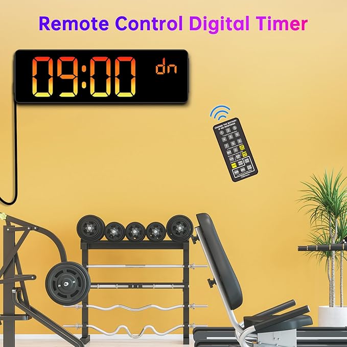Soobest 14.2" Large Display Digital Wall Clock with Date Day of Week Temp Timer, Electric 8-in-1 Color Changing Big LED Clock for Elderly Seniors, Auto DST, Remote Control for Living Room Home Gym