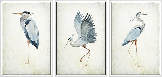 MUDECOR Framed Canvas Print Wall Art Heron Bird Wild Animal Prints Minimalist Modern Art Boho Relax Cozy Decor for Bedroom - 24"x36"x3 White