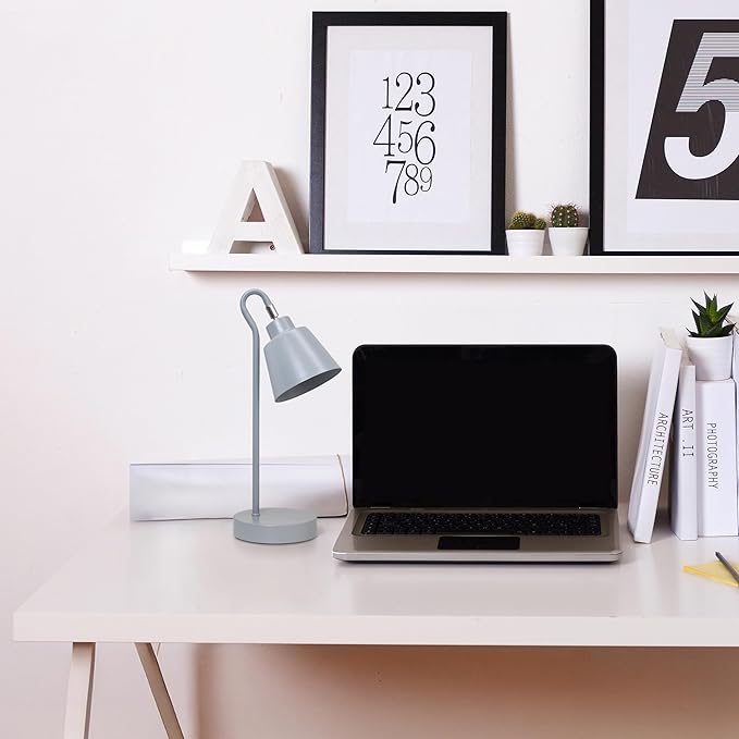 Simple Designs LD1079-GRY 16" Sleek Essentials Metal Looped Desk Task Lamp with Adjustable Shade, for Office, Desk, Nightstand, Dorm, Gray