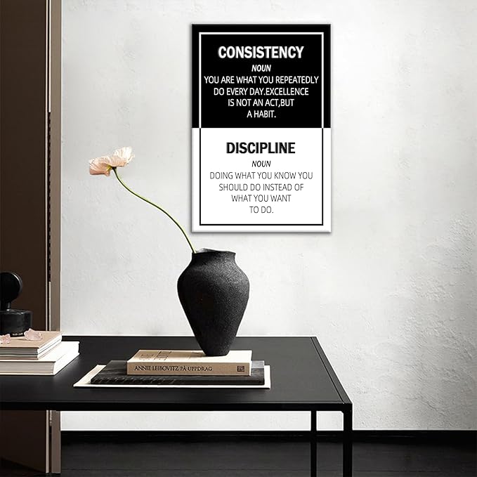 Inspirational Canvas Wall Art Poster Print Home Decor Consistency Motivational Entrepreneur Quotes Picture Painting for Modern Home Bedroom Bathroom Gym Artwork Stretched and Framed [12''Wx18''H]