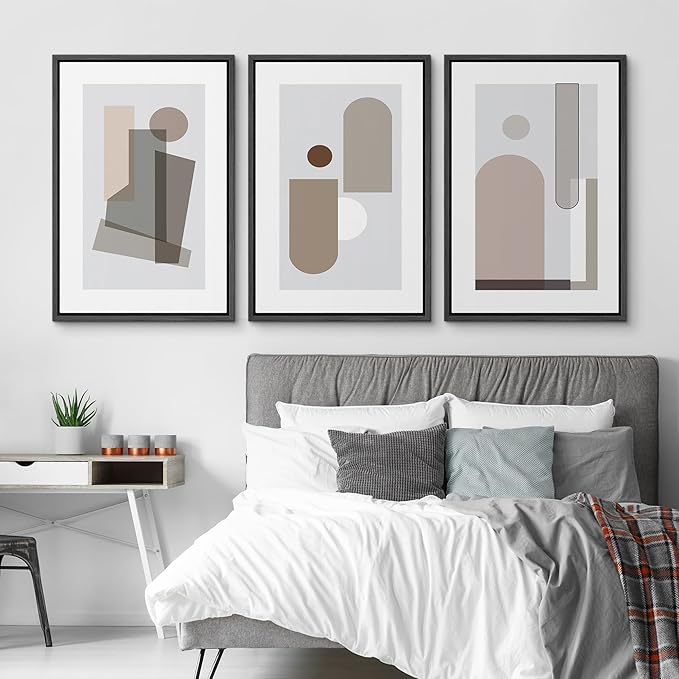 SIGNFORD Framed Wall Art Print Set Small & Large Transparent Polygons Abstract Shapes Digital Art Modern Art Contemporary Colorful for Living Room, Bedroom, Office - 24"x36"x3 Black
