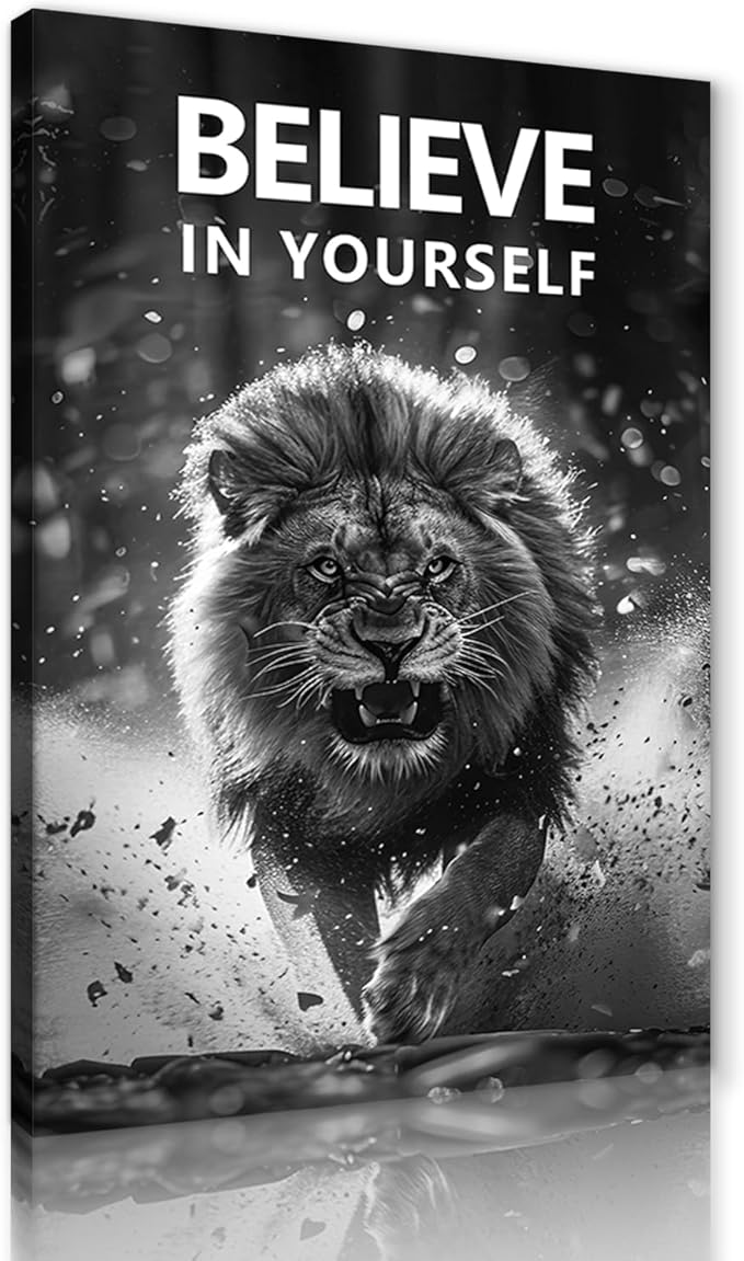 BELIEVE IN YOURSELF Canvas Wall Art Motivational Poster Wall Decor Black and White Inspirational Quotes Print Artwork for Modern Home Living Room Bedroom Office Decoration Easy to Hand 24x36inch