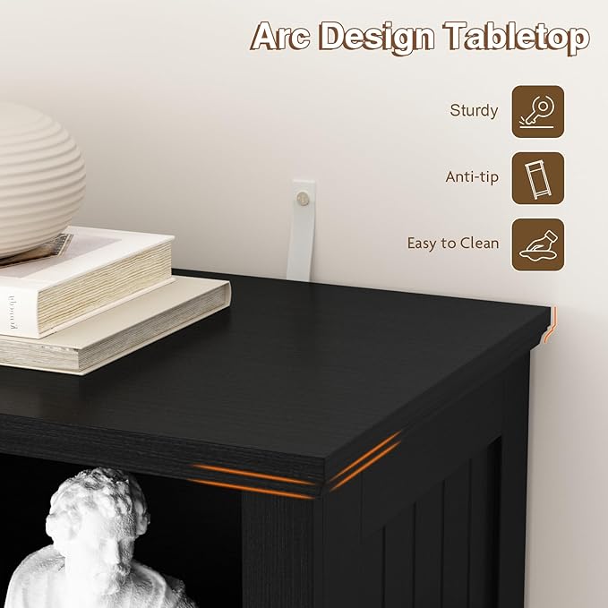 6 Cube Storage Organizer - 47.4" Farmhouse Wood Low Bookshelf, 3 Tier Horizontal Open Shelf Bookcase Cubby Storage Console Cabinet for Living Room, Entryway, Office, Black