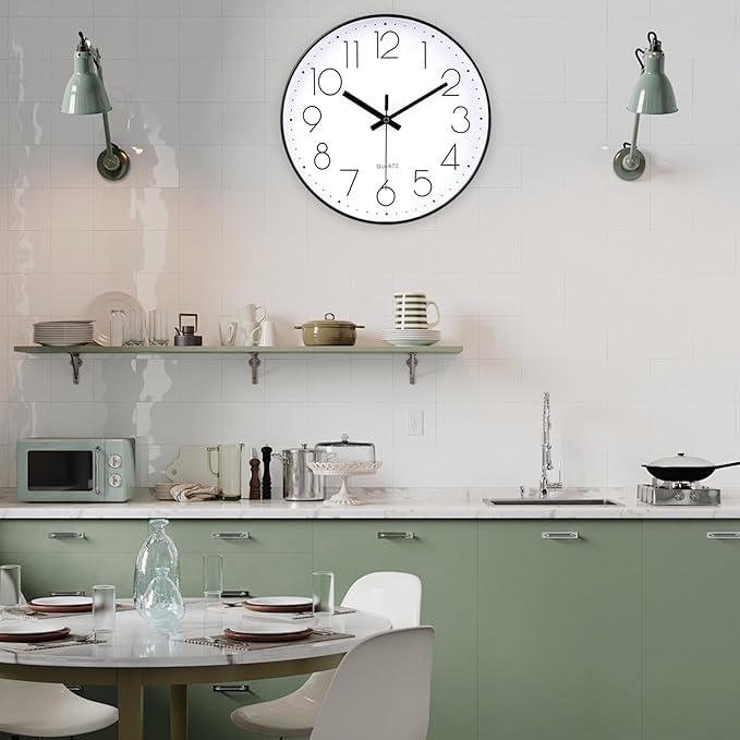 jomparis 16 Inch Large Wall Clock Modern Elegant Simple Style for Living Room Office (Black)