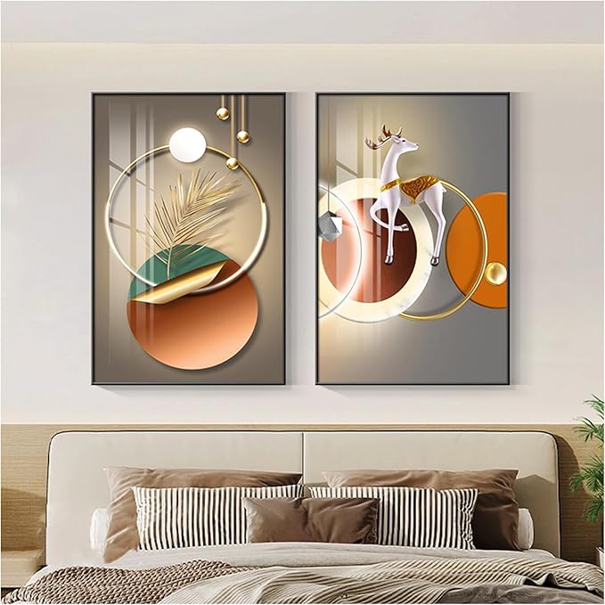 Wall Art for Office Framed Decorative Oil Painting Set Posters for Room Decorative Modern Artwork Ready to Hang 2 Pieces,V,23.6 * 15.7in
