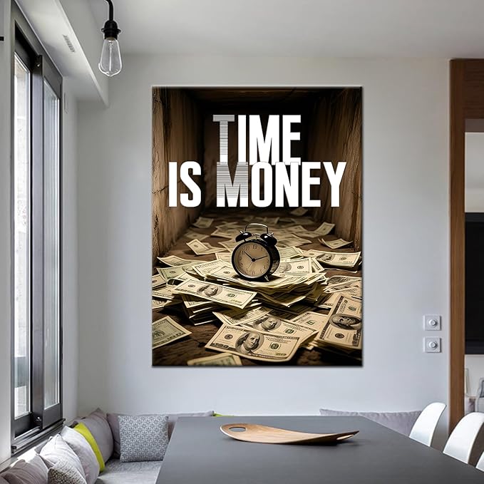 Motivational Wall Decor Time is Money Positive Canvas Poster Picture Inspirational Entrepreneur Quotes Painting Print for Modern Home Living Room Gym Office Framed Stretched and Framed [30''Wx 40''H]