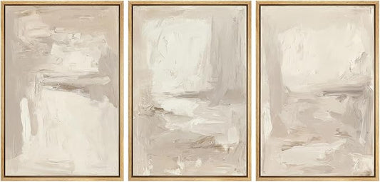 MUDECOR Framed Wall Art Print Set Neutral Abstract Modern Minimalist in Beige and Cream Tones Illustrations Modern Art Boho Decorative Colorful for Living Room, Bedroom, Office - 24"x36"x3 Natural