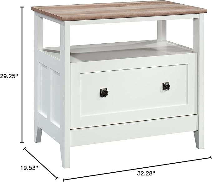 Sauder August Hill File Cabinet 1-Drawer with Open Shelf, Legal Size Filing Cabinet - Soft White Finish