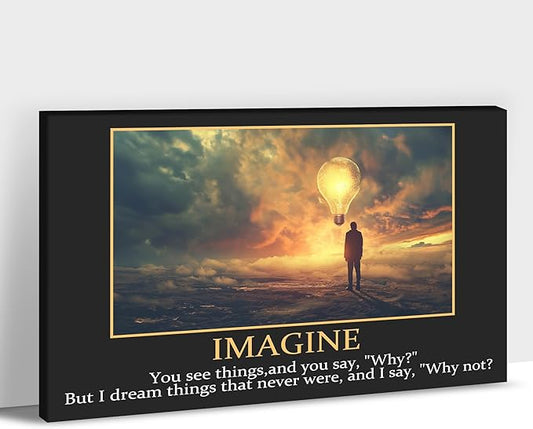 UZMKM - Inspirational Wall Art, Black Background Motivational Mindset Imagine Picture, Quote Saying Canvas Print for Home Office Decor, Company Poster Framed Artwork for Office Wall Decor 18x24 Inch