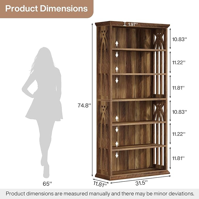 Tribesigns 6-Tier Bookshelf, 75-Inch Tall Bookcase, Large Bookshelves and Bookcases Freestanding Display Shelves, Wood Book Shelf for Living Room, Home Office, Bedroom, Brown (2Packs)