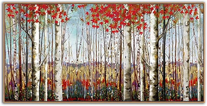 Large Canvas Wall Art - Framed Aspen Tree Oil Painting Style, Birch Tree Pictures for Living Room Wall Decor & Bedroom, 24x48 Modern Nature Artwork for Walls