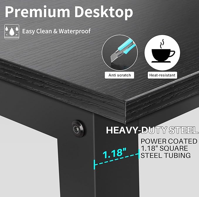 Aquzee Computer Desk with Hutch and Bookshelves, Large Leg Room 55 inch Width Black Desk with Space Saving Storage Shelves, Easy Assemble and All Hardware and Tools Included