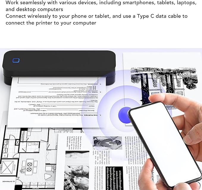 A4 Thermal Printer, USB Portable Inkless Printer with Paper Width 56-216mm, for Home School Office