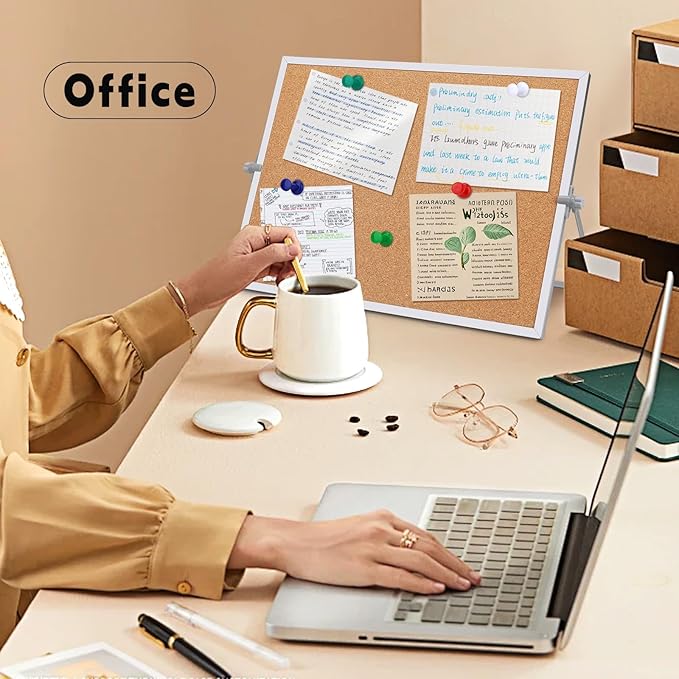 11.81"×15.74" Cork Board Bulletin Board, Double Sided Pin Board with Silver Aluminum Border, Desktop Small Cork Board with Stand Suitable for Home, Office, Desk Message Board or Picture Board