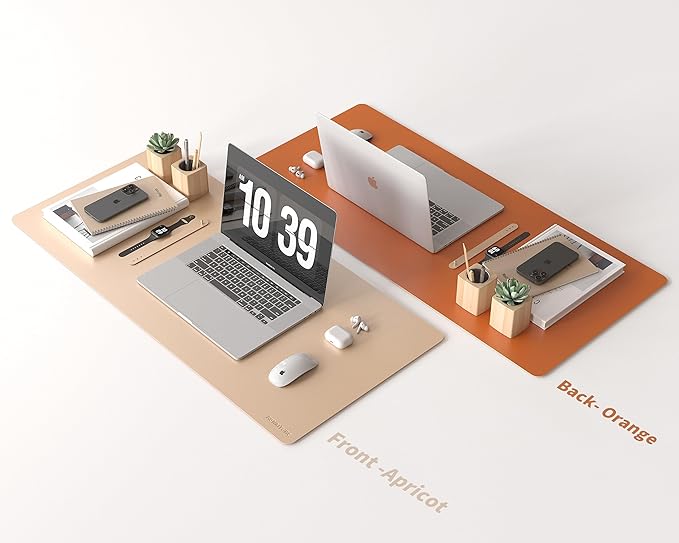 RENMTURE Double-Sided Two-Tone Faux Leather Desk mat Desktop Organization and Accessories Home and Office Large Mouse pad Game and Work (Apricot/Orange, 36"x17")