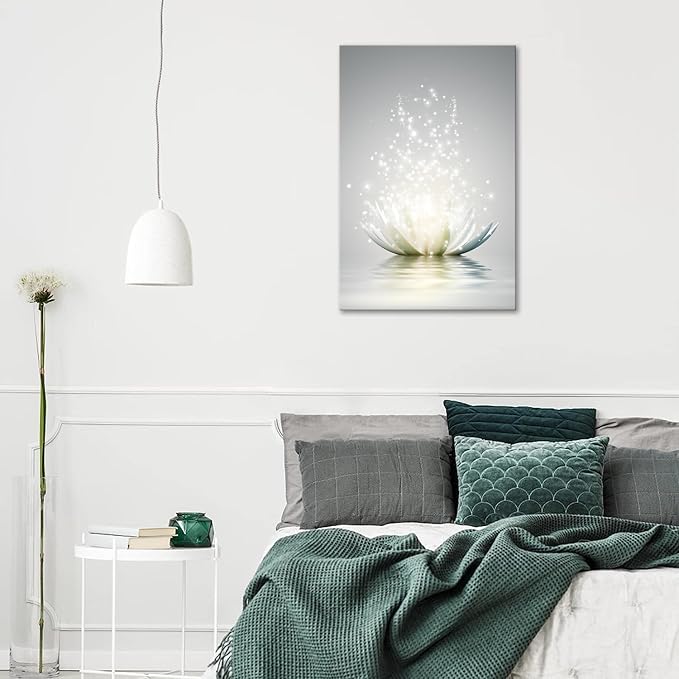 YIOZHAOFH Lotus Floral Canvas Prints Art for Zen Office Decor Wall Art Meditation Pictures Modern Artwork Painting Framed Ready to Hang (28 x 44inch)