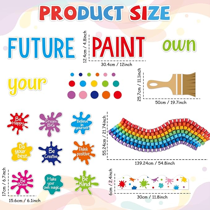 Paint Your Own Future Bulletin Board Set Art Painting Bulletin Board Decorations DIY 3D Colorful Rainbow Classroom Decoration Inspirational Quotes Cutouts for Back to School Chalkboard Wall Decor