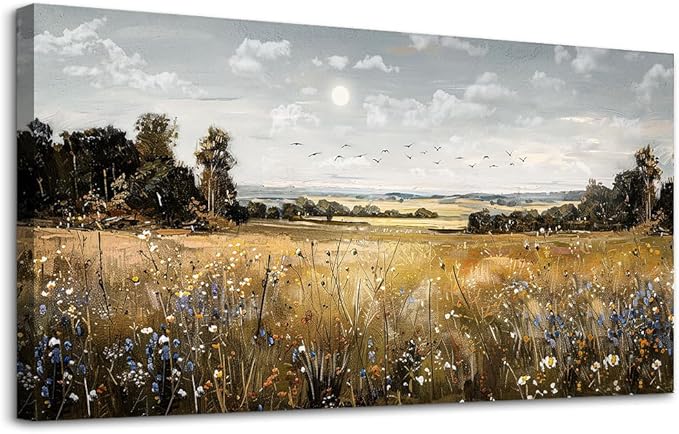 KELIYUAN Canvas Wall Art For Living Room Farmhouse Wall Decor For Bedroom Office Decorations Field Scenery Painting Countryside Wall Pictures Artwork Modern Ready To Hang Home Decor 20"X40"