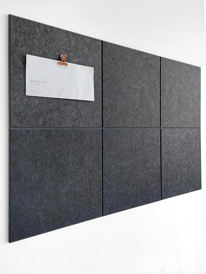 Cork Board 24 x36 Alternative - 6 Pack Felt Wall Tiles with Safe Removable Adhesive Tabs, Cork Boards for Walls Cork Board for Home Office Pin Board Tack Board - Gray