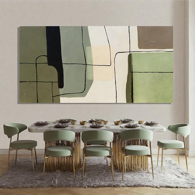 ZENPEE Green Modern Wall Art and White Canvas Art, Large Abstract Wall Art for Office, Dining Room, Bedroom, or Living Room, 29" x 58"