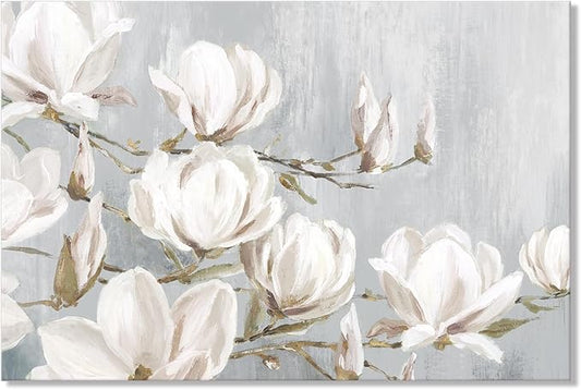 SEVEN WALL ARTS White Magnolia Canvas Wall Art Flowers Pictures Blossom Floral Artwork Vintage Nature Botanical Painting Farmhouse Artwork Decor for Bedroom Living Room Bathroom Office 36"x 24"