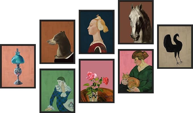 SIGNWIN Framed Poster Bathroom Decor 11"x14"x 8 Black, Wall Art Room Decor Multicolor for Living Room, Bedroom, Office European Animal Woman Renaissance Portrait Vintage Illustrations Bohemian