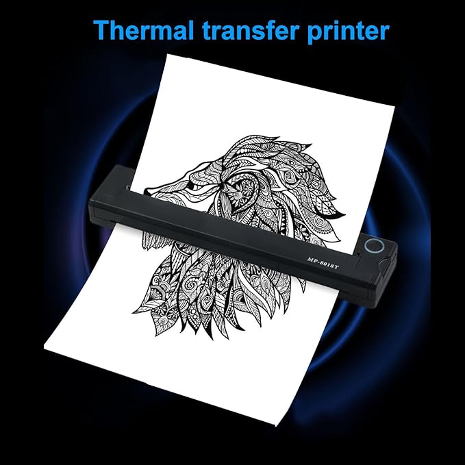 Portable Thermal Printer, Inkless Stencil Printer for Travel Office Home, with 210mm 218mm Thermal Paper, Compatible with iOS Phone Laptop, 2000mah