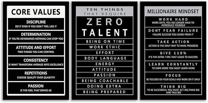 Inspirational Millionaire Mindset Poster Motivational Wall Art Canvas Prints Artwork for Living Room Modern Home Decor Painting Ten Things That Require Zero Talent Pictures Office Framed[48" W X 24"