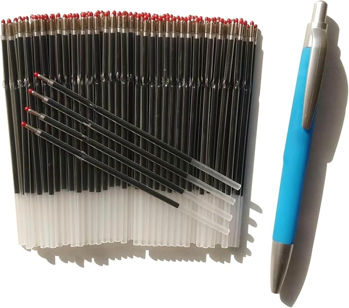 100 Pcs Ball Point Pen Refills Blue,1.0 mm Replaceable Pen Refills,Size 4.2 inch/107mm,Send 1 Retractable Ballpoint Pen,for Office School Supplies (Blue)