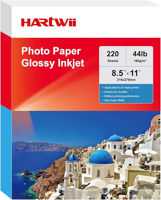 220 Sheets Photo Paper Glossy Inkjet 8.5x11 44lb 160Gsm A4 Letter Size Suitable for All Dye Ink Printers for Calendar Menu Brochure Paper Flyers Paper, Cards