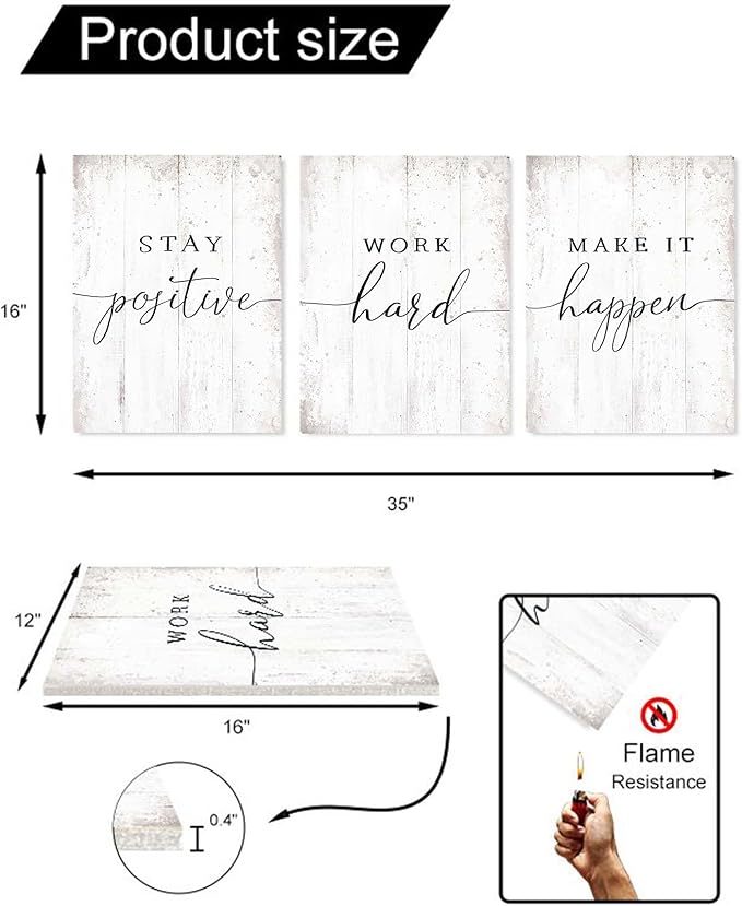 Inspirational Quotes Office Wall Art: Motivational Poster Positive Sayings Office Wall Decor, 3 Piece White Motivation Picture Inspirational Prints 12x16"