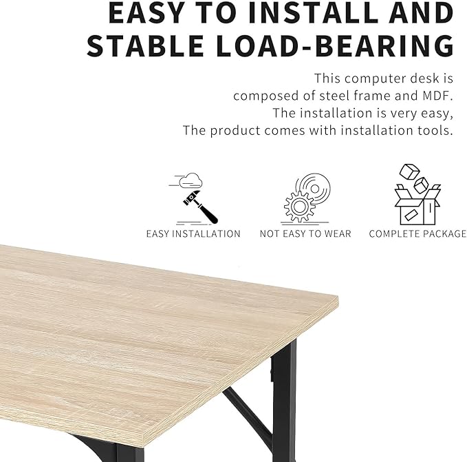 NChanmar 39 Inch Computer Desk, Office Desk Gaming Desk with Metal Frame, Writing Workstation for Home Office, Space Saving Computer Table for Small Space (Nature) 39x19.6x29