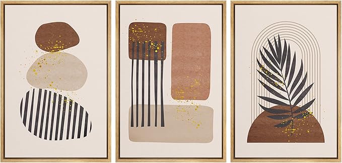 IDEA4WALL Framed Canvas Print Wall Art Set Geometric Mid-Century Pastel Polygon Tropical Leaf Abstract Shapes Illustrations Modern Art Nordic for Living Room, Bedroom, Office - 16"x24"x3 Natural