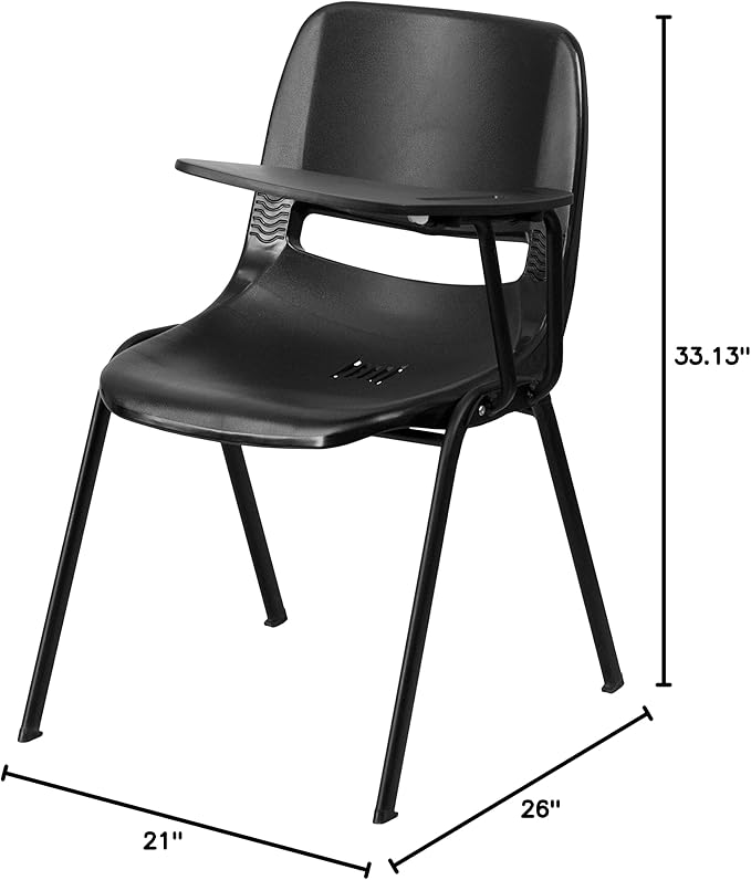 Flash Furniture Black Ergonomic Shell Chair with Left Handed Flip-Up Tablet Arm