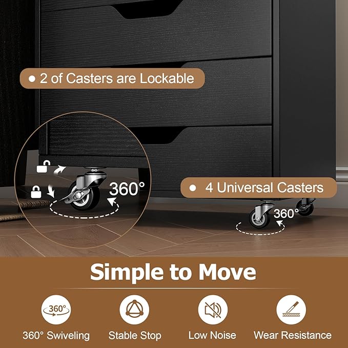7 Drawers Filing Cabinet, Vertical File Cabinet for Home Office, Mobile Under Desk Office Storage Cabinets with Wheels (Black)