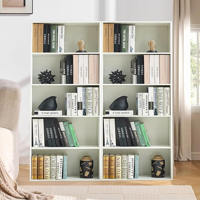 Tall Bookshelves with Cabinet, Office Storage Cabinets and Bookshelf, 5-Tier Wooden Bookcase with Storage, Floor Standing Display Cabinet Shelves for Living Room, Home Office, White