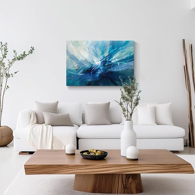gaosoul Modern Abstract Canvas Wall Art Blue Harness Graffiti Painting on White Background Stylish Framed Minimalism Artwork Prints for Living Room Bedroom Office Decor 36x24in