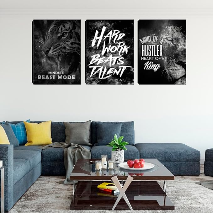 Large Modern Black Wall Art Poster Motivational Painting Prints Entrepreneur Quote Framed Artwork Office Home Decor Decorations for Bedroom Living Room Gym Workplace(72" Wx36 H)