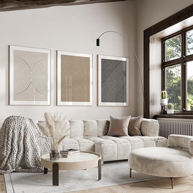 Boho Modern Wall Art Pictures Neutral Abstract Canvas Wall Decor Minimalist Line Wall Art Beige Brown Black Poster Mid Century Painting Artwork for Living Room Bedroom 12x16 Inch Unframed Set of 3