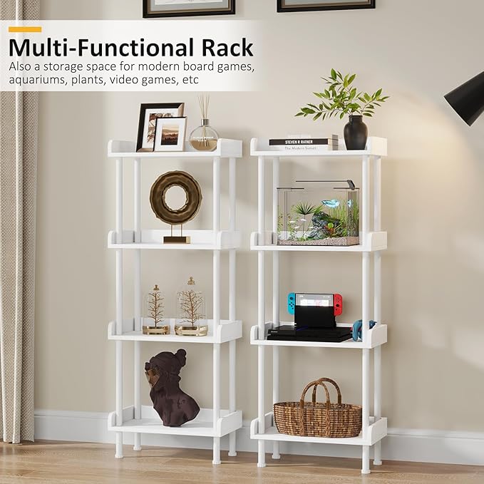 Hosfais Bookcase 4 Tier Bookshelf, Vintage Small Bookshelf for Spaces, Wooden Book Shelf for Living Room Bedroom （White）