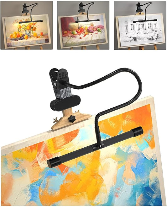 Clip-On Easel Lights for Painting,7W Artist Lamp,3 Color Modes,10 Brightness Levels,Flexible Gooseneck Clip Light for Easel,Desk,Piano,Monitor,USB Powered & No Battery(Adapter Not Included)