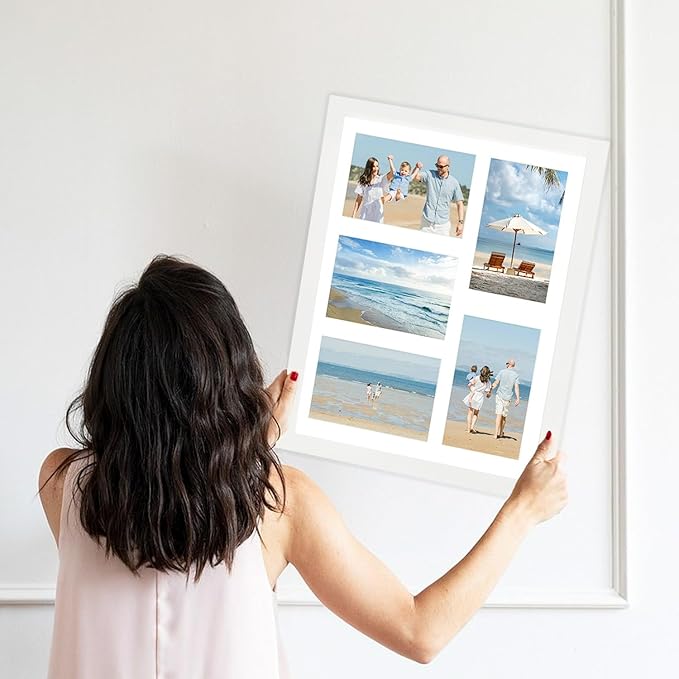 11x14 Collage Picture Frame, Displays 5Pcs 4x6 Photos with Mat or 1Pcs 11by14 Picture without Mat for Wall Hanging, Picture Frames Collage Wall Decor, 1 Pack，White