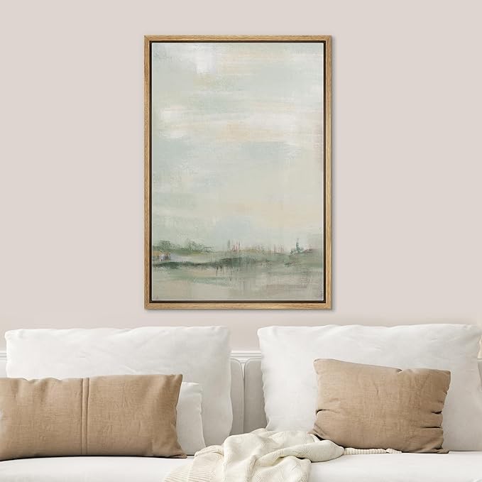 SIGNWIN Framed Canvas Print Wall Art Tan Green Pastel Landscape Shapes Abstract Illustrations Minimal Decorative Nordic Zen Bohemian for Living Room, Bedroom, Office - 24"x36" Natural
