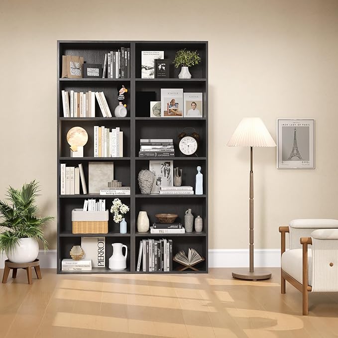 MXV Bookshelf, 6-Tier Open Bookcase, Storage Shelves, Display Storage Shelves, Floor Standing Unit, Home Decor, Furniture for Home Office, Living Room, Bedroom, Black