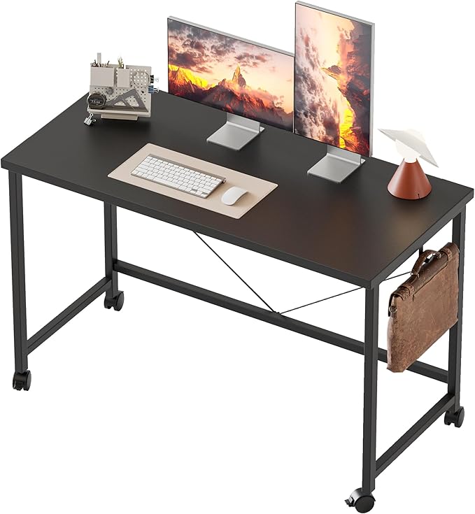 Mericonia 40 inch Rolling Computer Desk with Wheels, Gaming Desk for Small Spaces, Modern Simple Style Table for Home Office, Study Writing Table