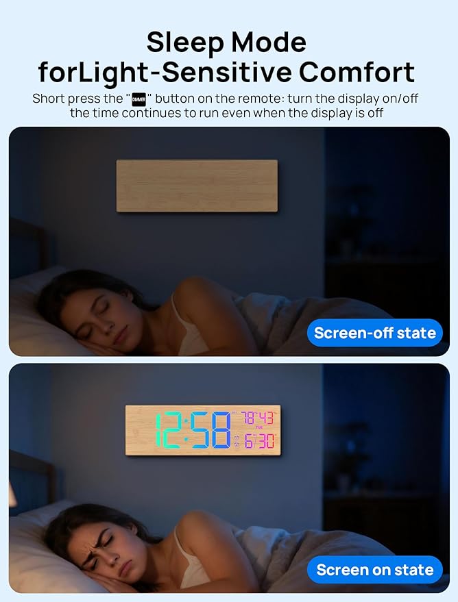 18.5" Large Digital Wall Clock with Remote Control, Big LED Display Digital Clocks with Night Light, Alarm, Countdown, DST, Temp, Date for Living Room, Bedroom, Office, Gifts for Seniors(White)